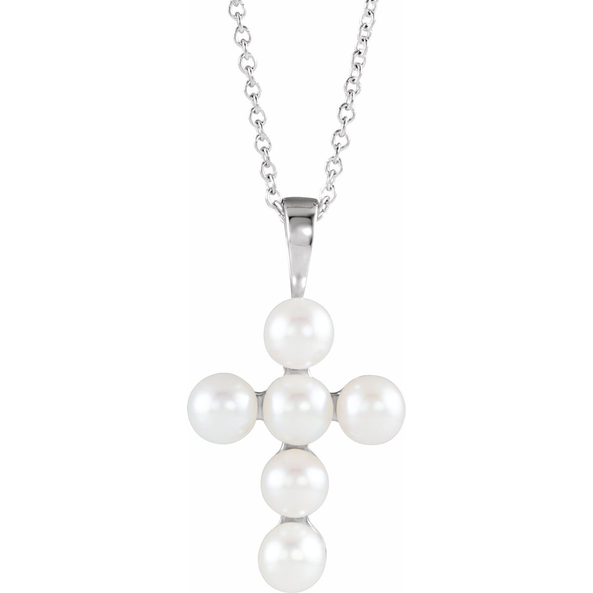 Cultured White Freshwater Pearl Cross 16-18" Necklace