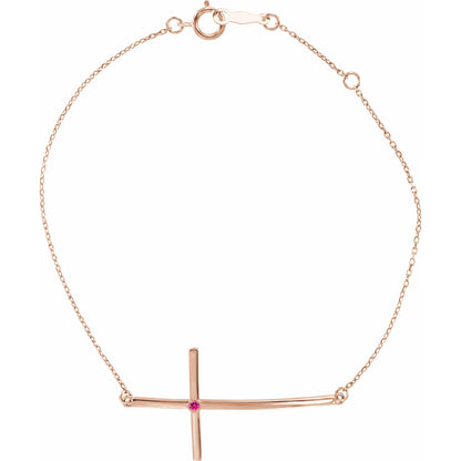 Natural Pink Tourmaline Sideways Cross 7-8" Bracelet