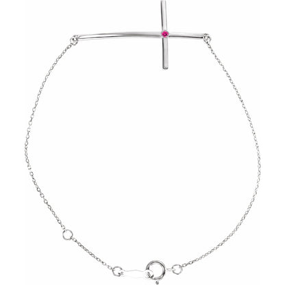 Natural Pink Tourmaline Sideways Cross 7-8" Bracelet