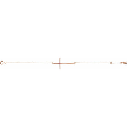 Natural Pink Tourmaline Sideways Cross 7-8" Bracelet