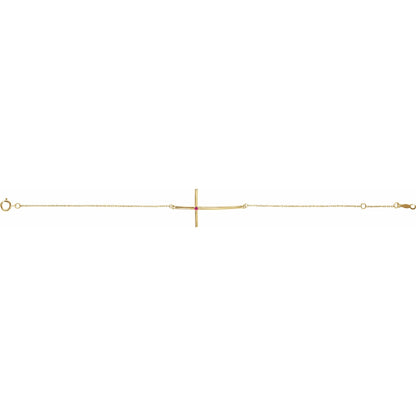 Natural Pink Tourmaline Sideways Cross 7-8" Bracelet