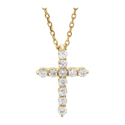 Natural Diamond Accented Cross Necklace or Pendant - 14K Yellow Gold - Yellow Gold, 4 Carats