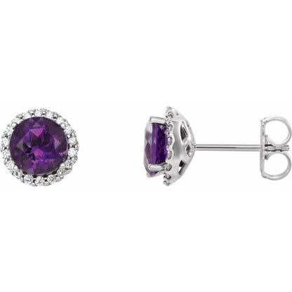 6 mm Natural Amethyst & 1/8 CTW Natural Diamond Earrings