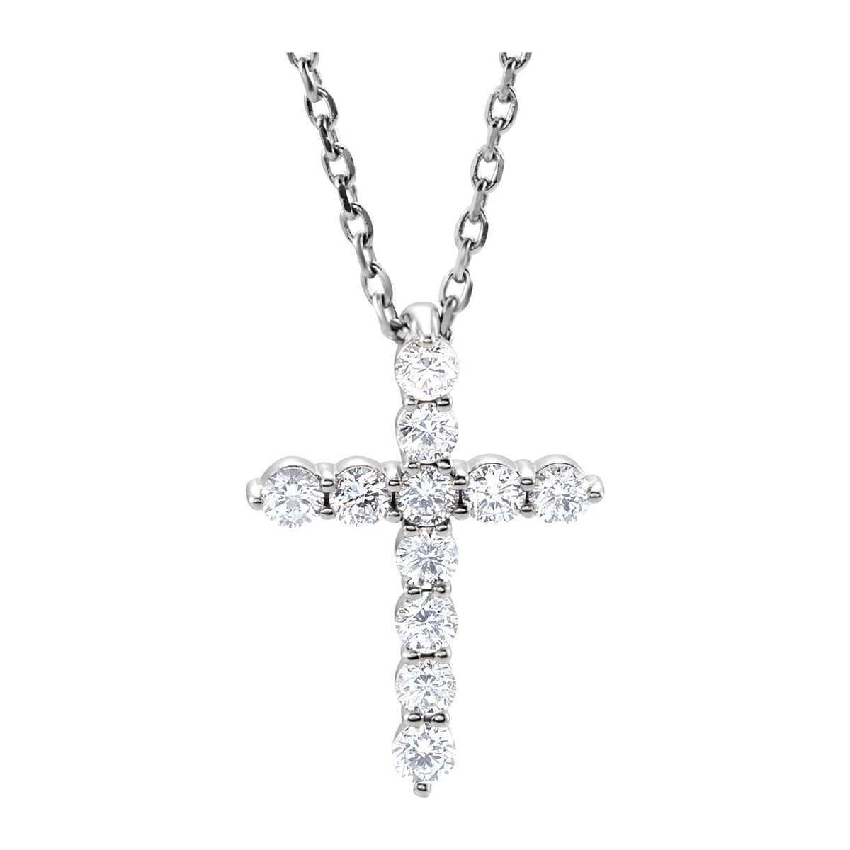 Natural Diamond Accented Cross Necklace or Pendant - 14K White Gold - White Gold, 6 Carats