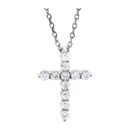 Natural Diamond Accented Cross Necklace or Pendant - 14K White Gold - White Gold, 6 Carats