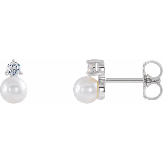 Cultured White Freshwater Pearl & 1/5 CTW Natural Diamond Earrings