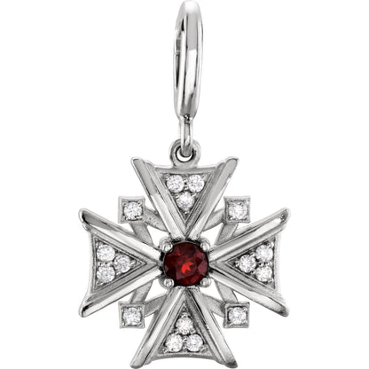 Natural Mozambique Garnet & 1/6 CTW Natural Diamond Charm/Pendant