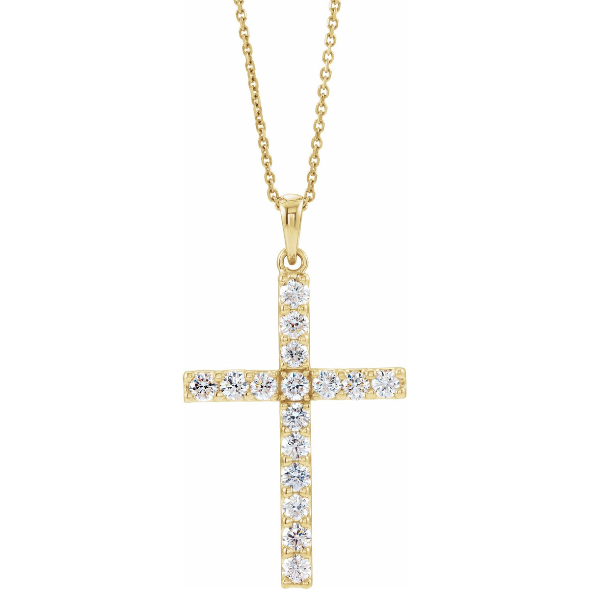 Natural Diamond Accented Cross Necklace or Pendant - 14K Yellow Gold - Yellow Gold, 4 Carats