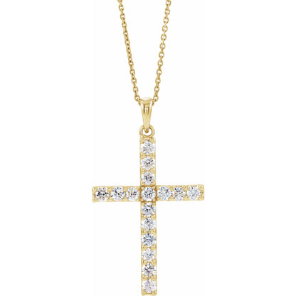 Natural Diamond Accented Cross Necklace or Pendant - 14K Yellow Gold - Yellow Gold, 4 Carats