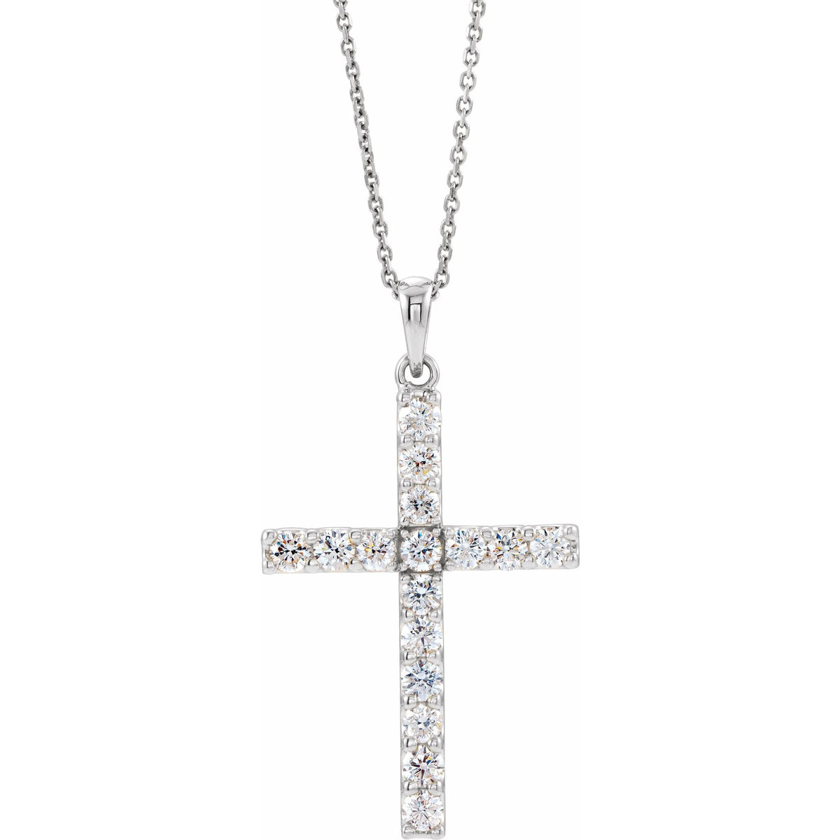 Natural Diamond Accented Cross Necklace or Pendant - 14K White Gold - White Gold, 6 Carats