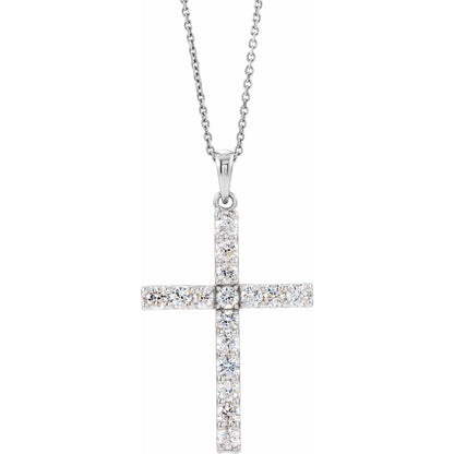 Natural Diamond Accented Cross Necklace or Pendant - 14K White Gold - White Gold, 6 Carats
