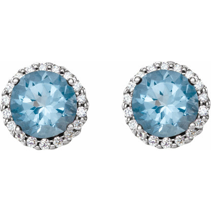 5 mm Natural Aquamarine & 1/8 CTW Natural Diamond Earrings