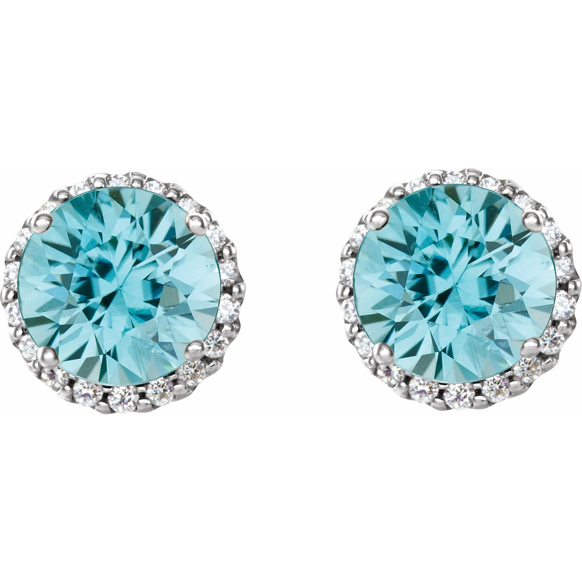 5 mm Natural Blue Zircon & 1/8 CTW Natural Diamond Earrings