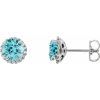5 mm Natural Blue Zircon & 1/8 CTW Natural Diamond Earrings