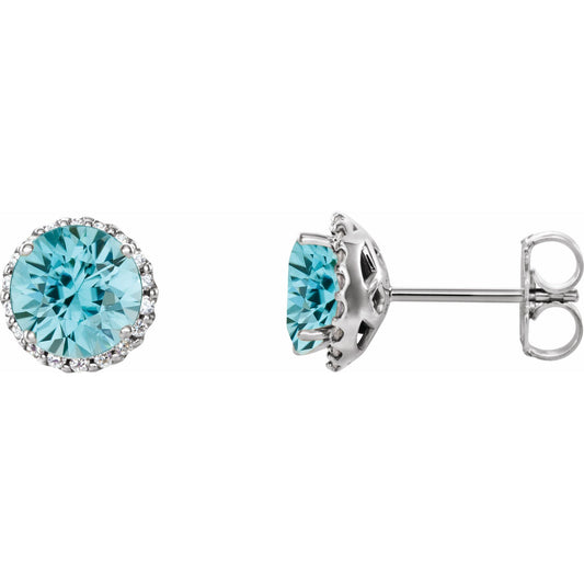 5 mm Natural Blue Zircon & 1/8 CTW Natural Diamond Earrings