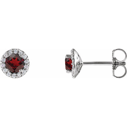 4 mm Natural Mozambique Garnet & 1/10 CTW Natural Diamond Earrings