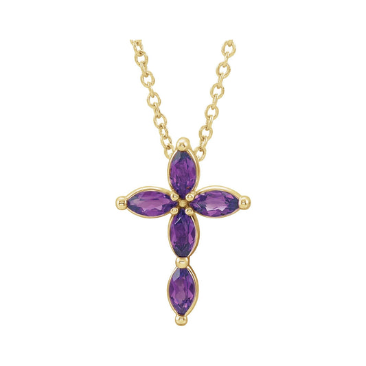 Natural Amethyst Cross 16-18" Necklace