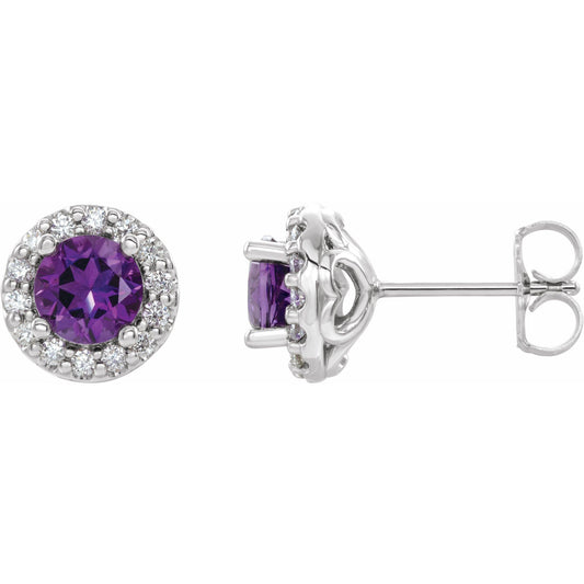 5 mm Natural Amethyst & 1/4 CTW Natural Diamond Earrings