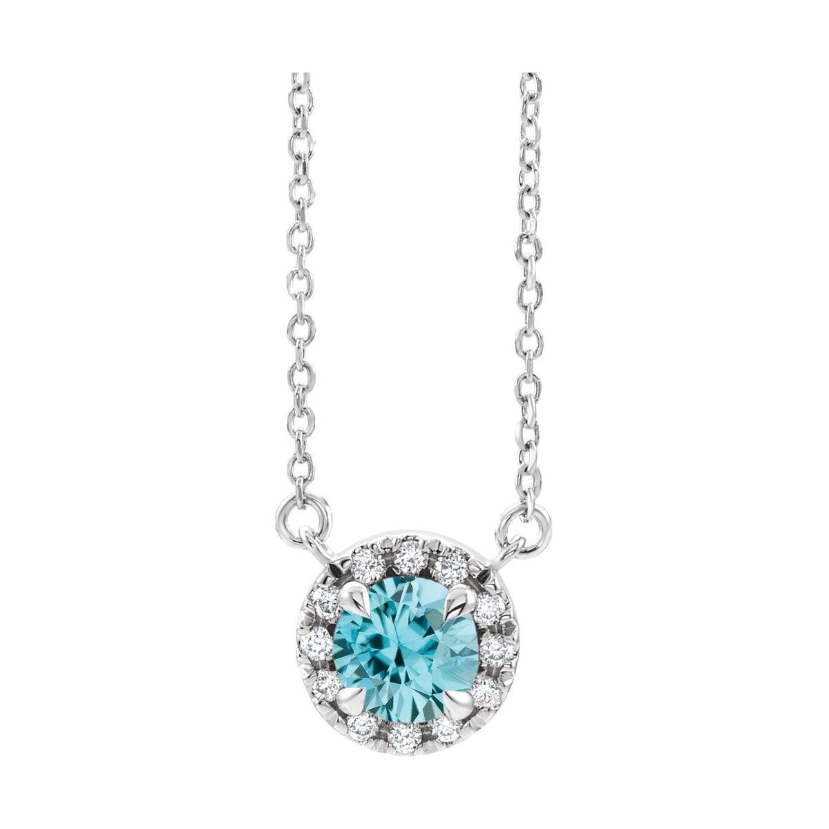 6 mm Natural Blue Zircon & 1/6 CTW Natural Diamond 18" Necklace