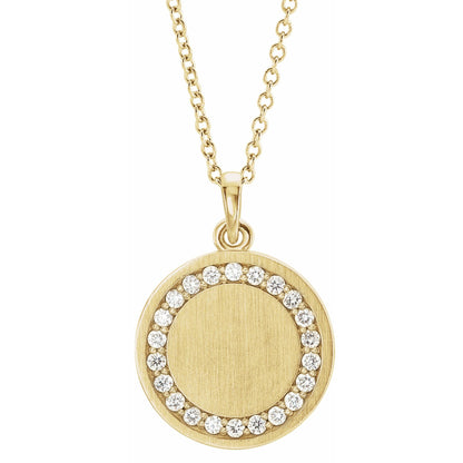 Natural Diamond Engravable Halo-Style Necklace or Pendant