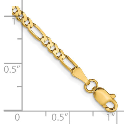 2.75mm Flat Figaro Chain Anklet 10" - Yellow Gold