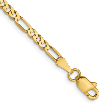 2.75mm Flat Figaro Chain Anklet 10" - Yellow Gold