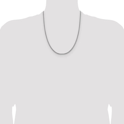 2.4mm Semi-Solid D/C Round Box Chain - White Gold