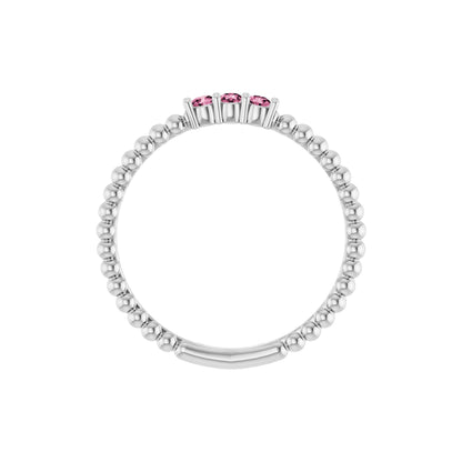 Natural Pink Tourmaline Beaded Ring