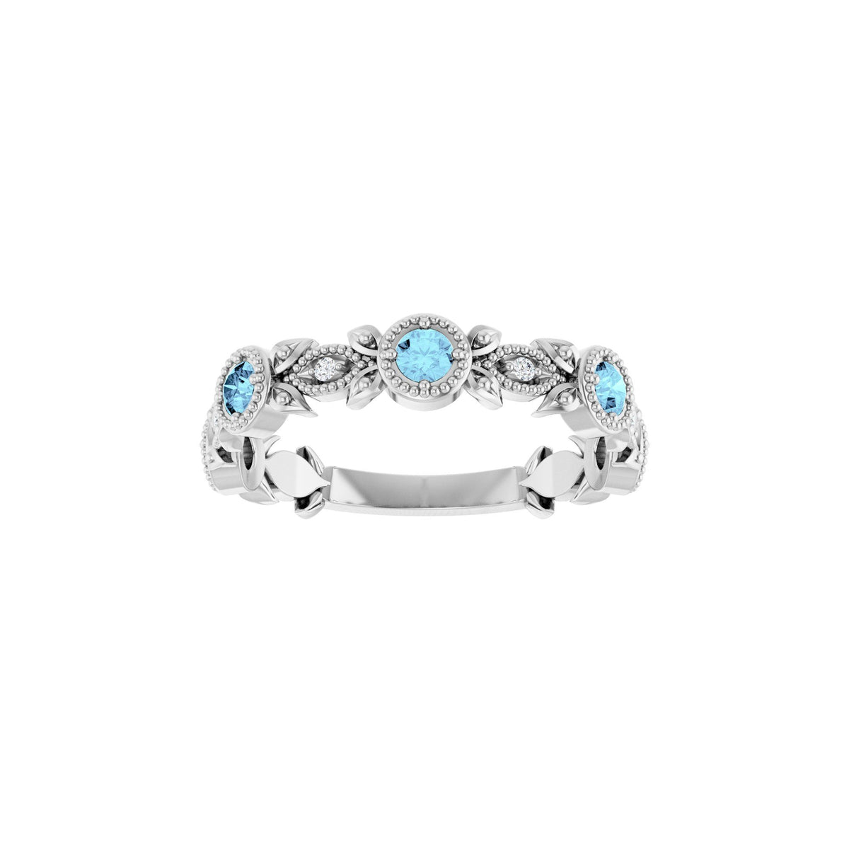 Natural Aquamarine & .03 CTW Natural Diamond Leaf Ring