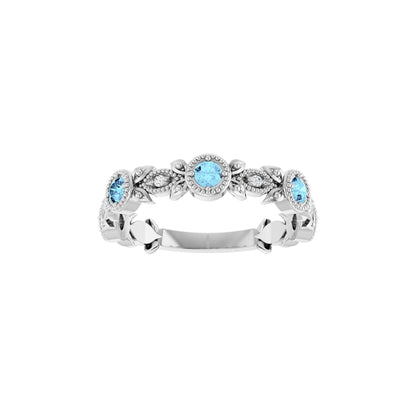 Natural Aquamarine & .03 CTW Natural Diamond Leaf Ring