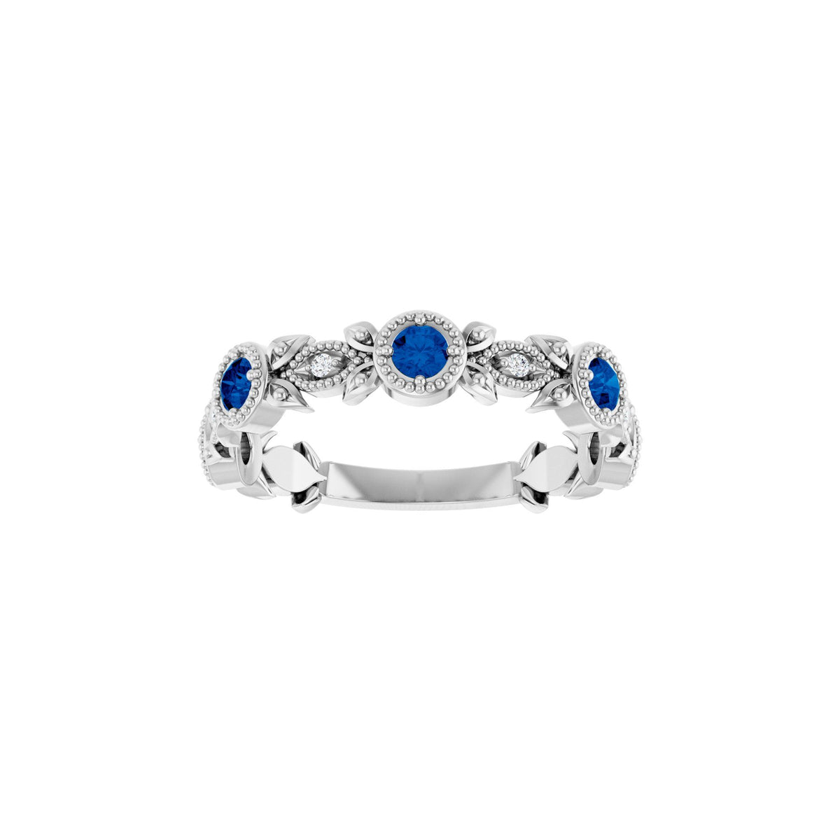 Natural Blue Sapphire & .03 CTW Natural Diamond Leaf Ring