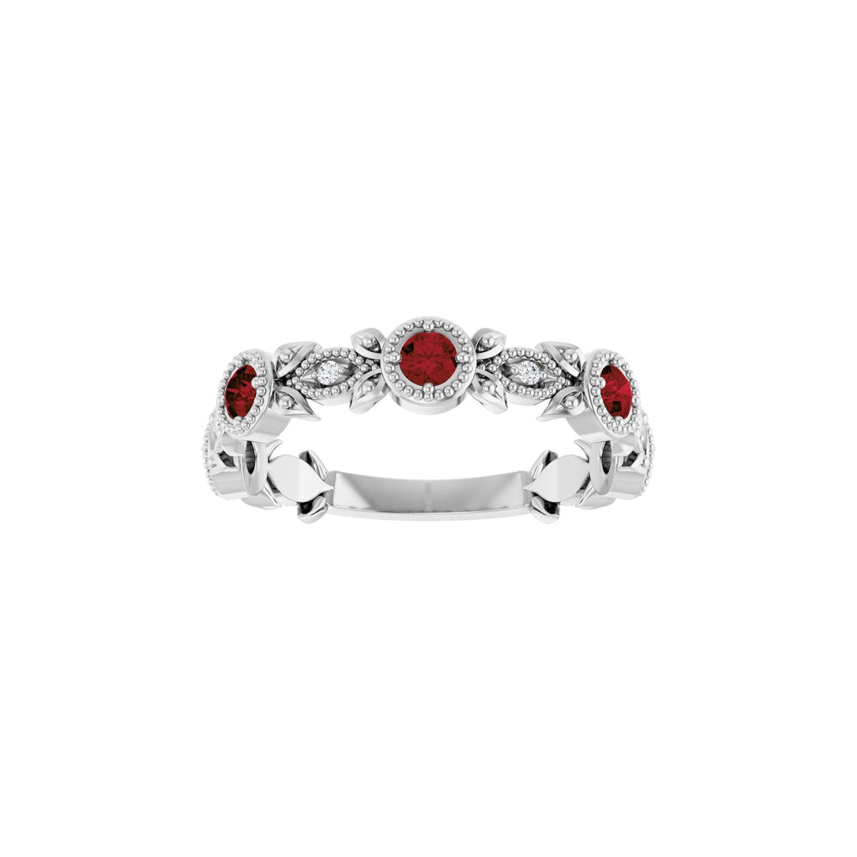 Natural Mozambique Garnet & .03 CTW Natural Diamond Leaf Ring