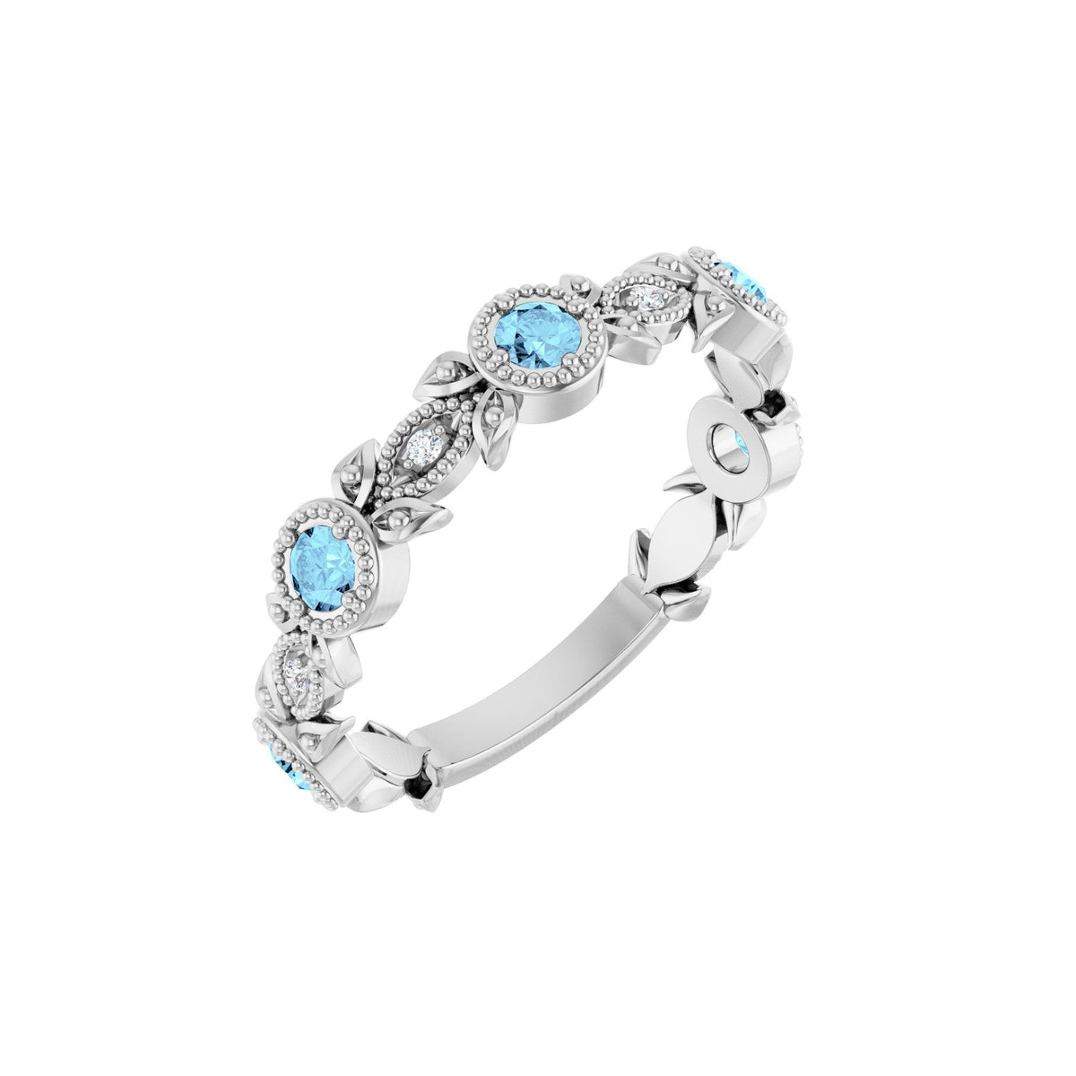 Natural Aquamarine & .03 CTW Natural Diamond Leaf Ring