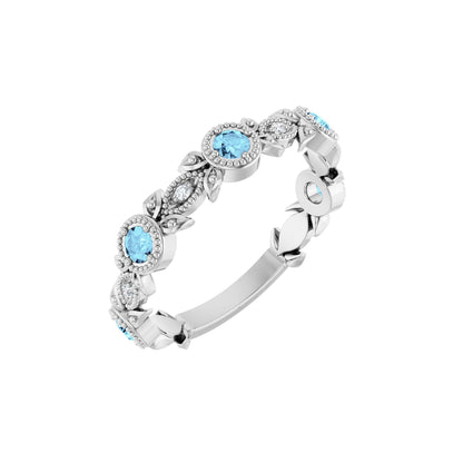 Natural Aquamarine & .03 CTW Natural Diamond Leaf Ring