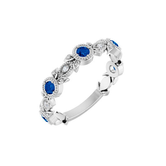 Natural Blue Sapphire & .03 CTW Natural Diamond Leaf Ring
