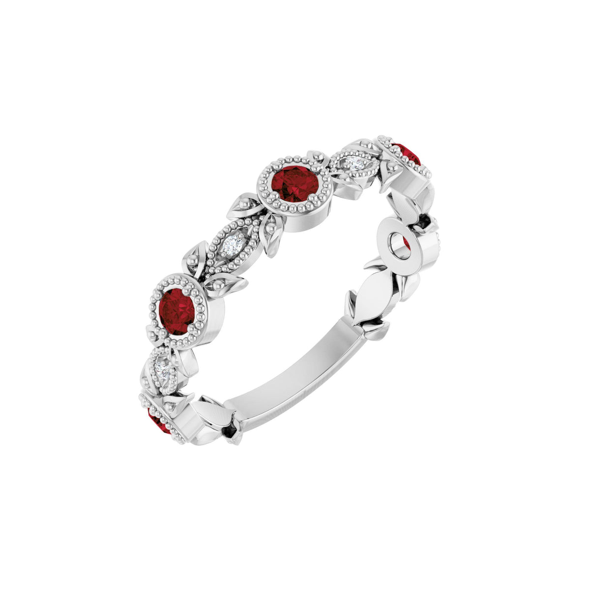 Natural Mozambique Garnet & .03 CTW Natural Diamond Leaf Ring