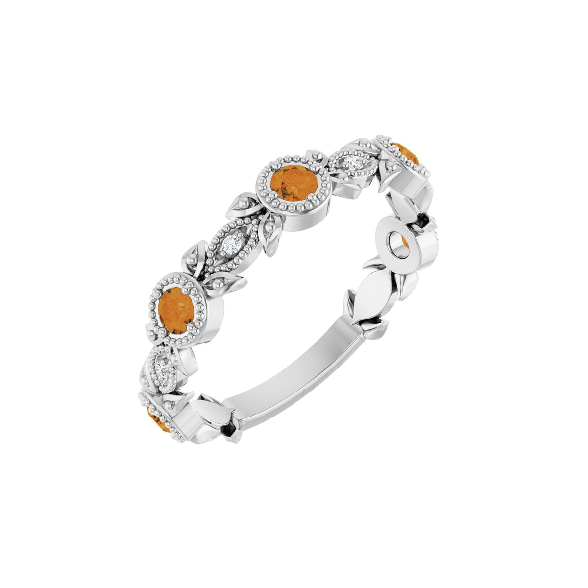 Natural Citrine & .03 CTW Natural Diamond Leaf Ring