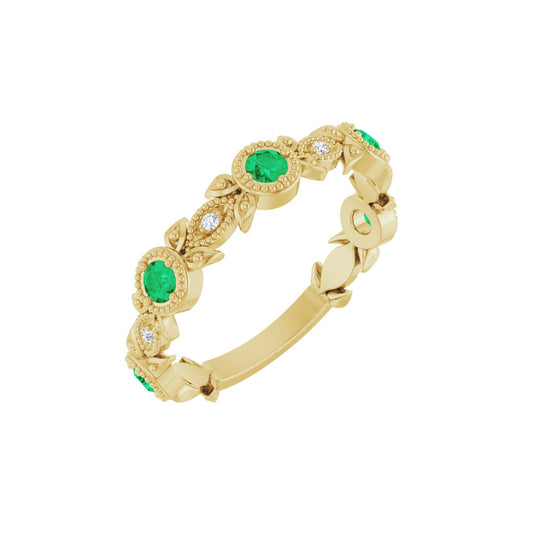 Natural Emerald & .03 CTW Natural Diamond Leaf Ring
