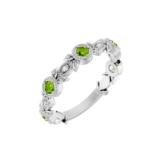 Natural Peridot & .03 CTW Natural Diamond Leaf Ring