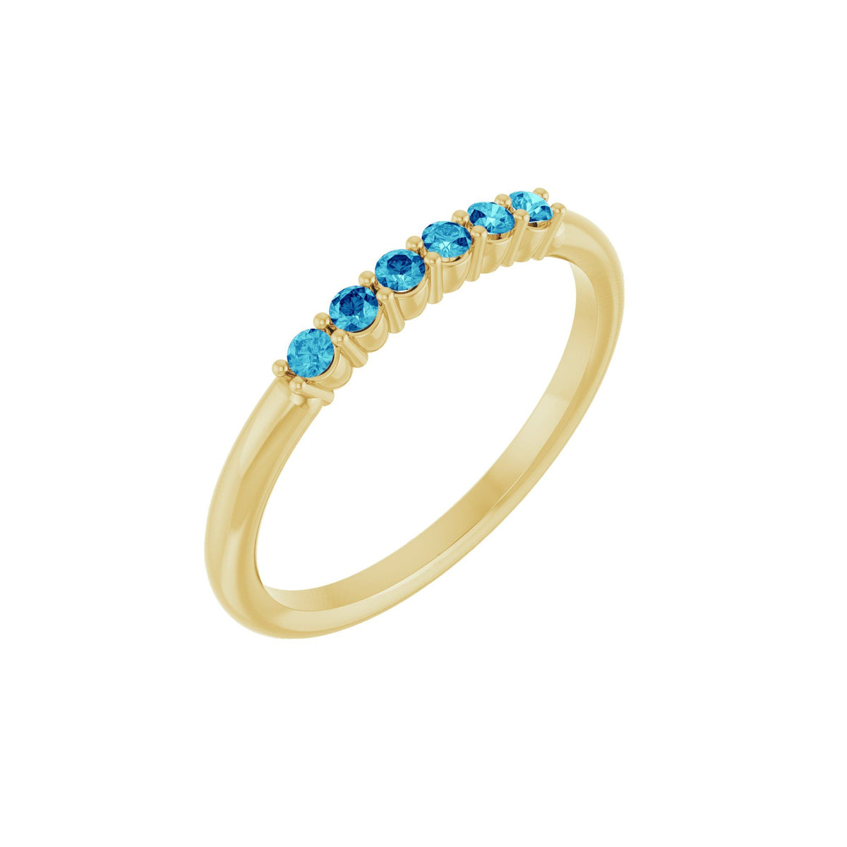 Natural Blue Zircon Stackable Ring - Yellow Gold, 17 Ring Sizes