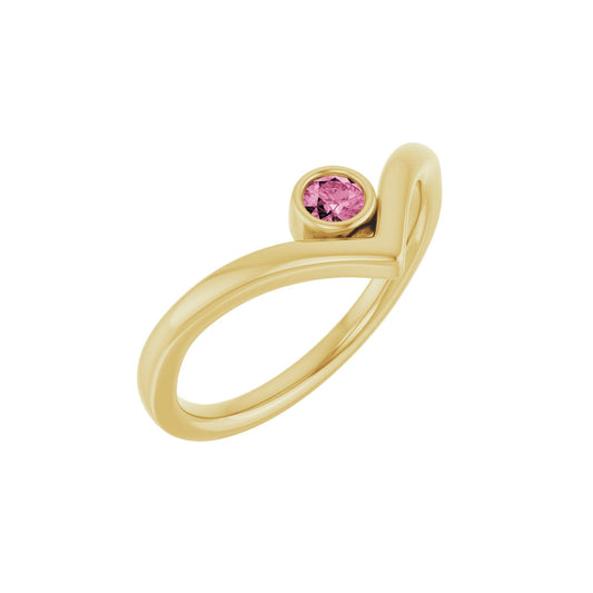 Natural Pink Tourmaline Bezel-Set V Ring