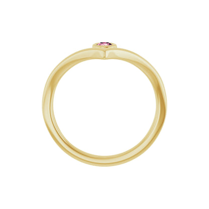 Natural Pink Tourmaline Bezel-Set V Ring