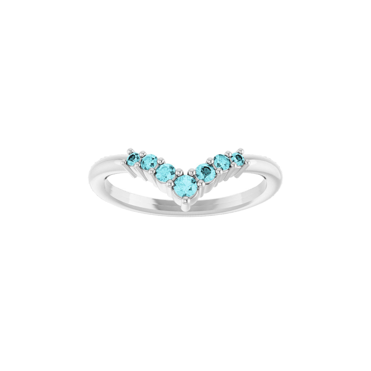 Natural Blue Zircon Graduated V Ring