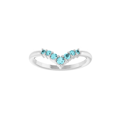 Natural Blue Zircon Graduated V Ring