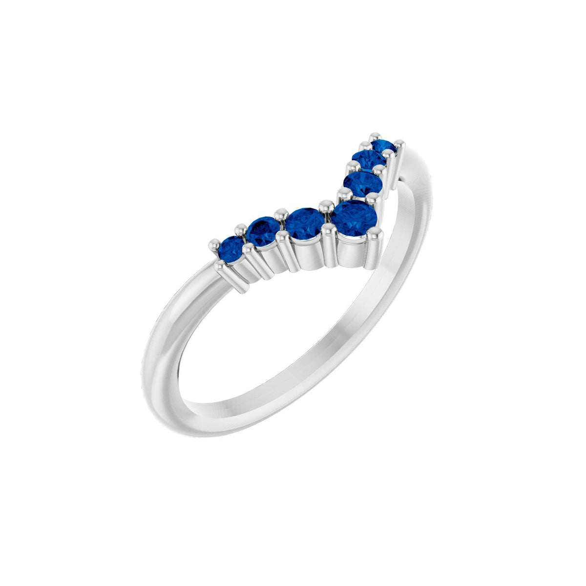 Natural Blue Sapphire Graduated V Ring