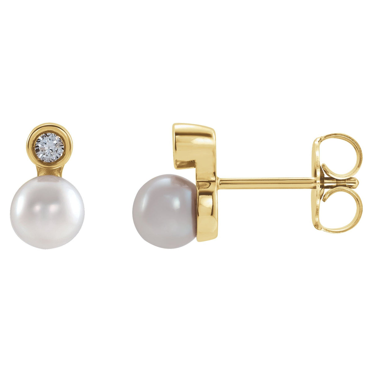 Cultured White Akoya Pearl & .03 CTW Natural Diamond Earrings