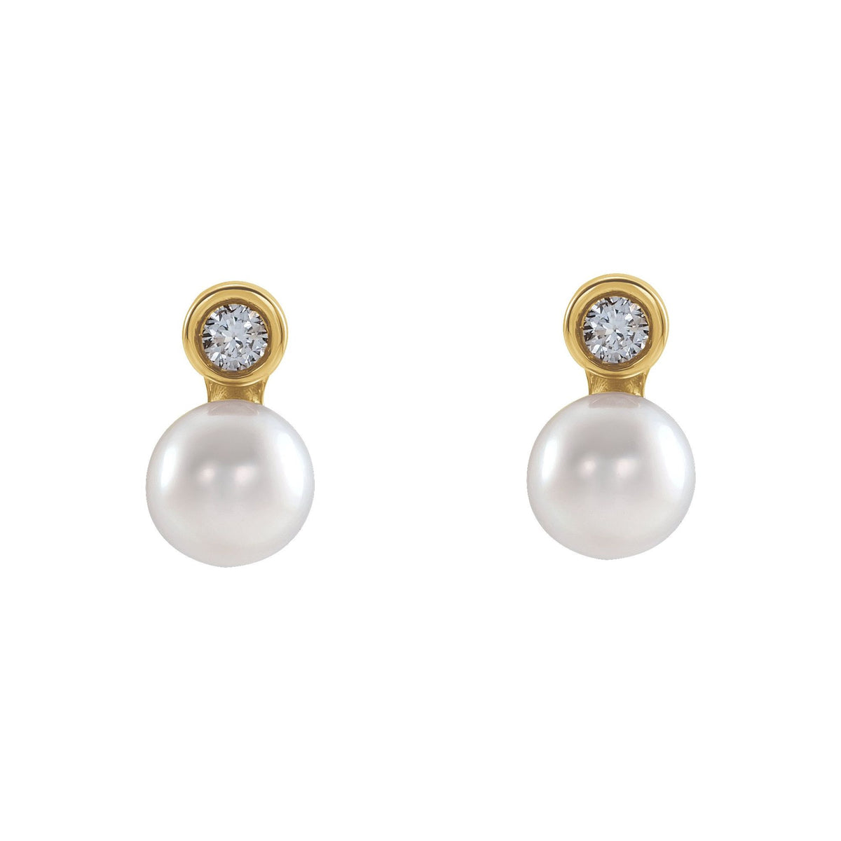 Cultured White Akoya Pearl & .03 CTW Natural Diamond Earrings