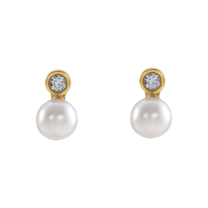 Cultured White Akoya Pearl & .03 CTW Natural Diamond Earrings