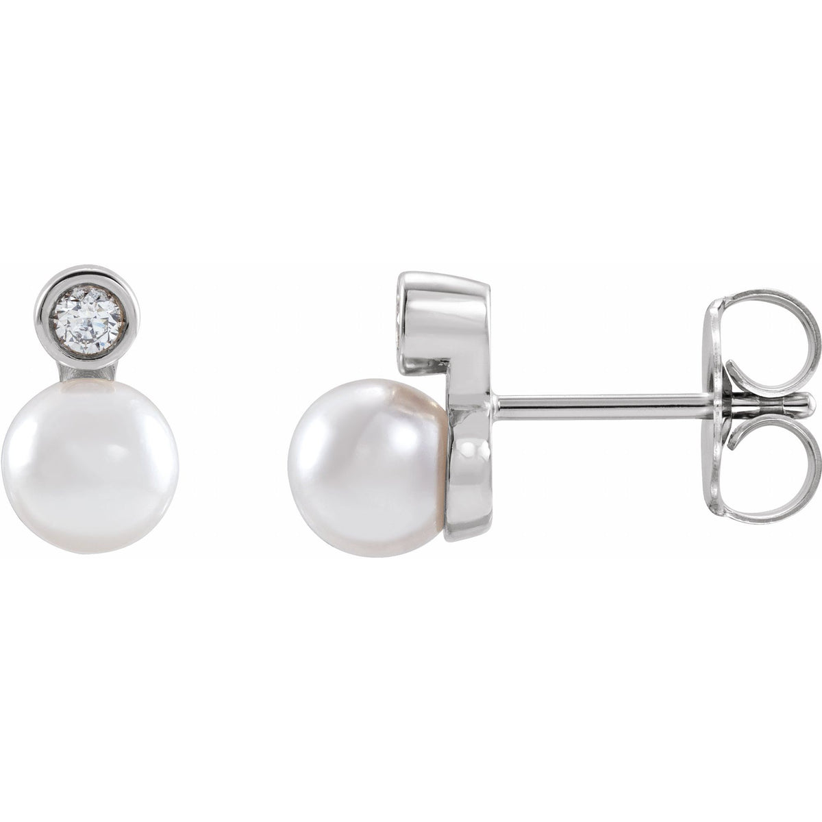 Cultured White Akoya Pearl & .06 CTW Natural Diamond Earrings