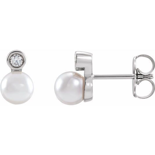 Cultured White Akoya Pearl & .06 CTW Natural Diamond Earrings